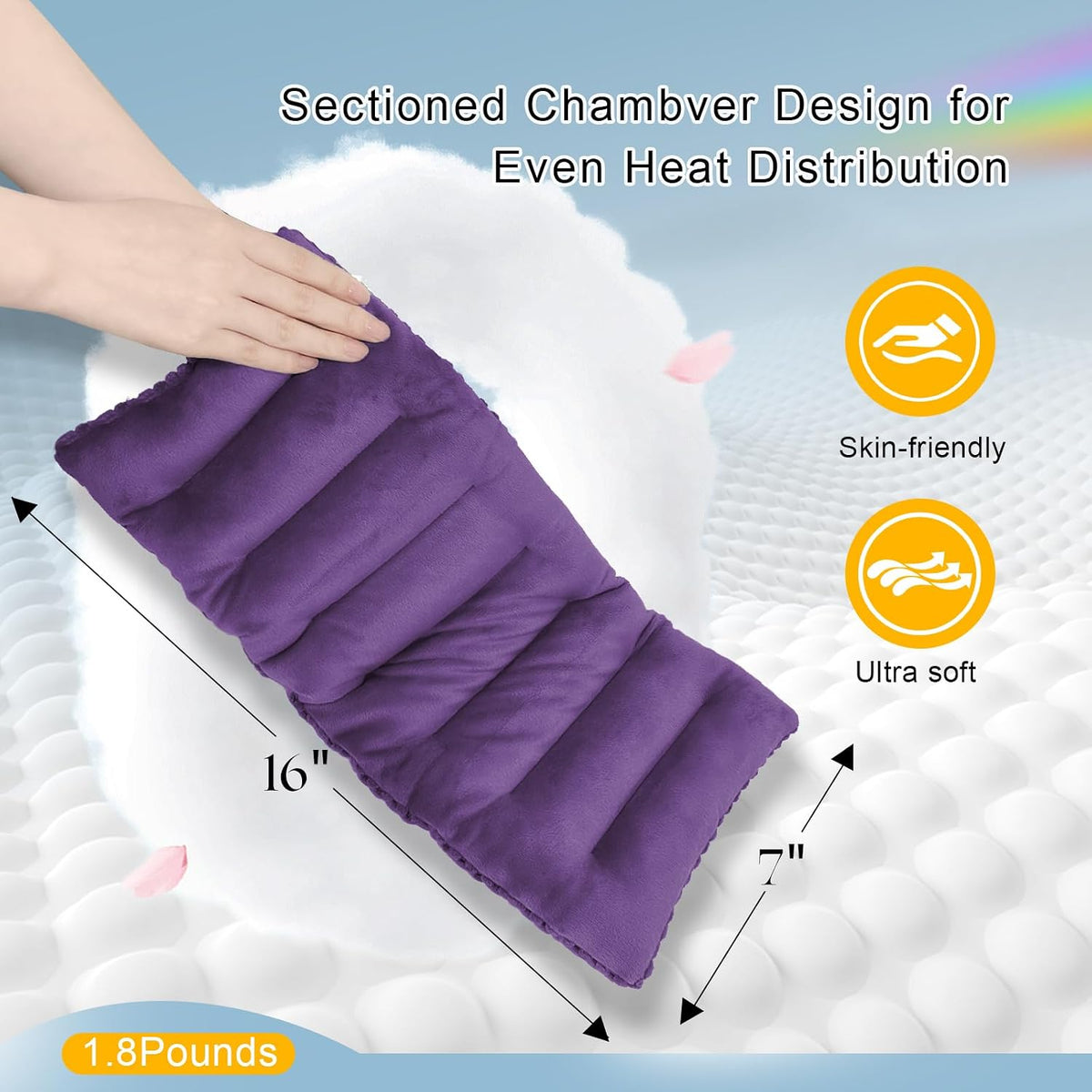 Microwave Heating Pad 16x7 inches Microwavable Heat Pack for Muscle Pain Relief Moist Rice Clay Bean Bag Pack Heat Therapy for Shoulders, Lower Back, Abdomen Cramps Hot Cold Compress Reusable 1.8 LBS