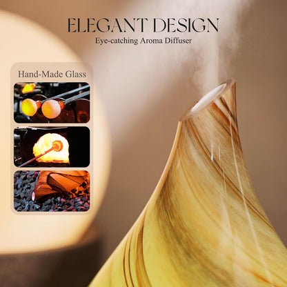 Porseme Oil Diffuser 3D Glass Aromatherapy Ultrasonic Humidifier, Air Refresh Auto Shut-Off, Timer Setting, BPA Free for Home Hotel Yoga Leisure SPA Gift 150ml Last 6H - Colors A