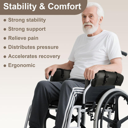 Wheelchair Armrest Pads, Memory Foam Arm Trough for Wheelchair, 16"L | Lateral Support Wheelchair Arm Cushions for Stroke & Seniors, Waterproof PU Leather, Easy Install & Clean, Fits Left & Right