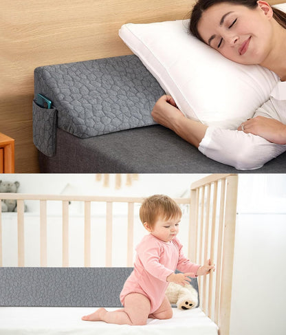 Patented Bed Wedge Pillow for Headboard Gap, Filler Between Mattress Gaps (0-7"), Comfortable Supportive High Density Cushioned Foam Pillows, Stay in Place Gripping Dots, King Soft Gray (76"x10"x6")