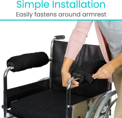 Vive Wheelchair Armrest Pads (2 PCS) - Memory Foam Sheepskin Cushion | Accessories for Transport Electric Wheel Chair Arm Rests - for Adults, Seniors, Handicapped - Soft Support for Office Chair