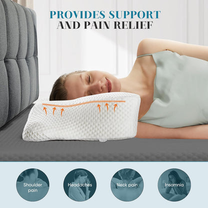Sweetcrispy Cervical Pillow for Neck and Shoulder - Ergonomic Memory Foam Pillows, Contour Side Sleeper for Adults, Cooling Orthopedic Neck Support for Back Stomach Sleepers, White