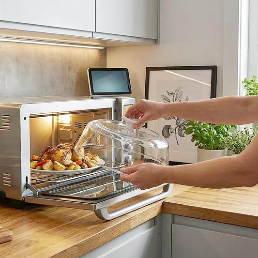 New Upgrade Glass Microwave Splatter Cover with Ceramic Handle & Screw