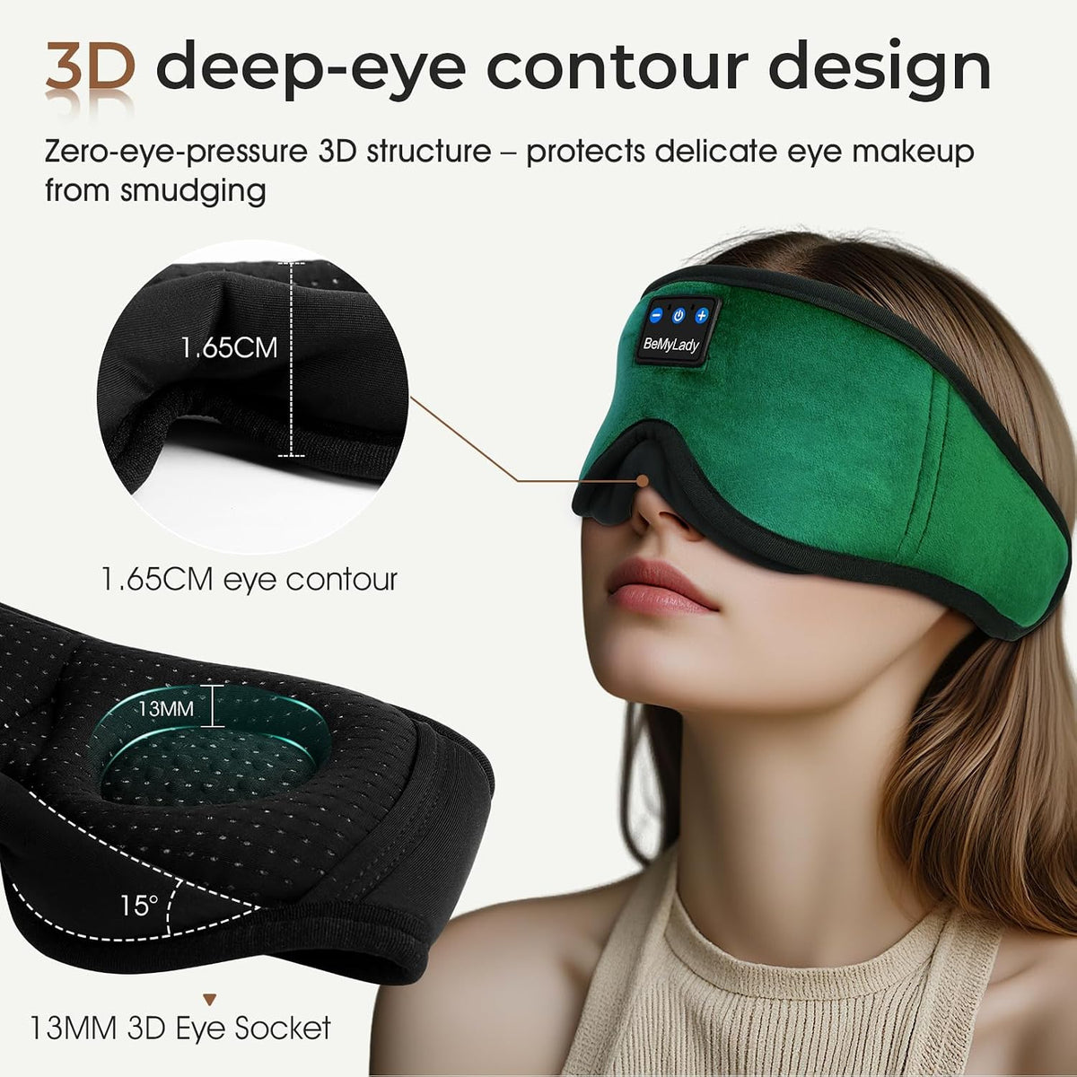 Bamboo Cotton Sleep Mask with Bluetooth Headphones, 100% Blackout, Grey