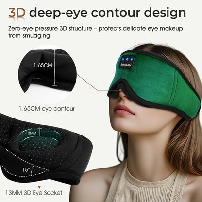 Bamboo Cotton Sleep Mask with Bluetooth Headphones, 100% Blackout, Grey