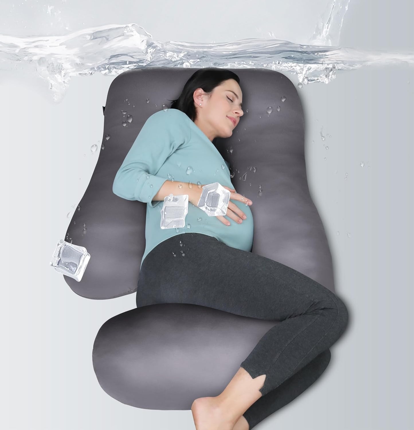 MOON PARK Pregnancy Pillows for Sleeping - 57 Inch U Shaped Full Body Maternity Pillow with Removable Cover - Support for Back, Legs, Belly, Hips - Pregnancy Pillow for Women - Grey