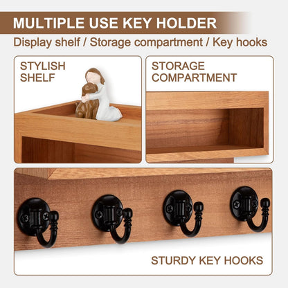 Key and Mail Holder Wall Mount with Long Storage Box and 6 Hooks | Key Holder For Coat, Dog Leash, Home Decor Rack, Entry Way Organizer