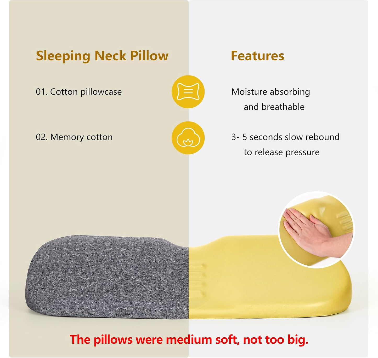 Cervical Neck Pillows for Pain Relief Sleeping, Memory Foam Neck Bolster Pillow for Stiff Pain Relief, Neck Support Pillow Neck Roll Pillow for Bed Pillow (Light Grey)