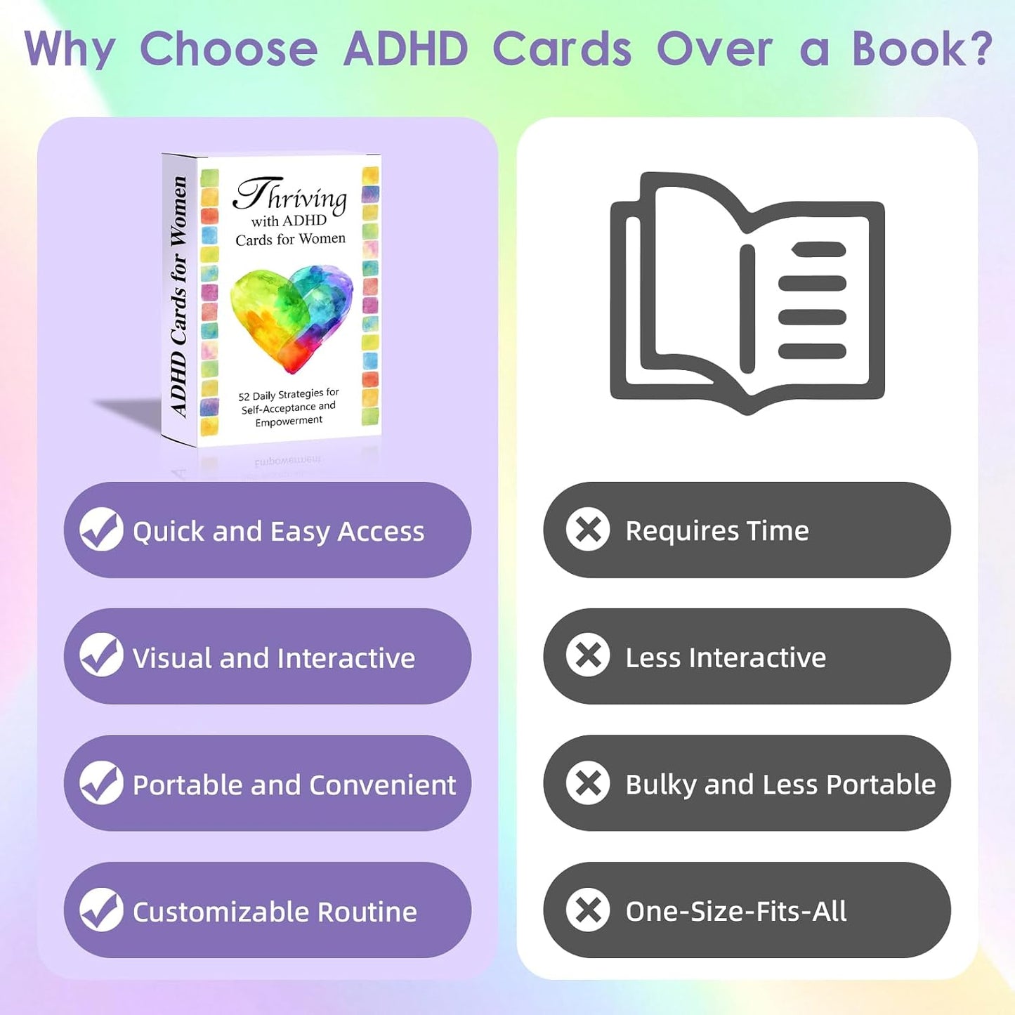 ADHD Coping Skills for Adults Teens | Therapy Tools Cards for Women | ADHD Activity Flashcards to Improve Productivity | Executive Functioning Mindset & Mindfulness Cards