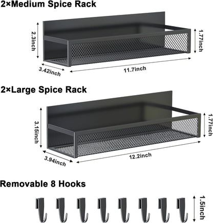 Aufworld Magnetic Spice Rack for Refrigerator, 3 Pack Magnetic Shelf, Moveable Fridge Organizer with 8-Hook Rack, Seasoning Organizer for Kitchen