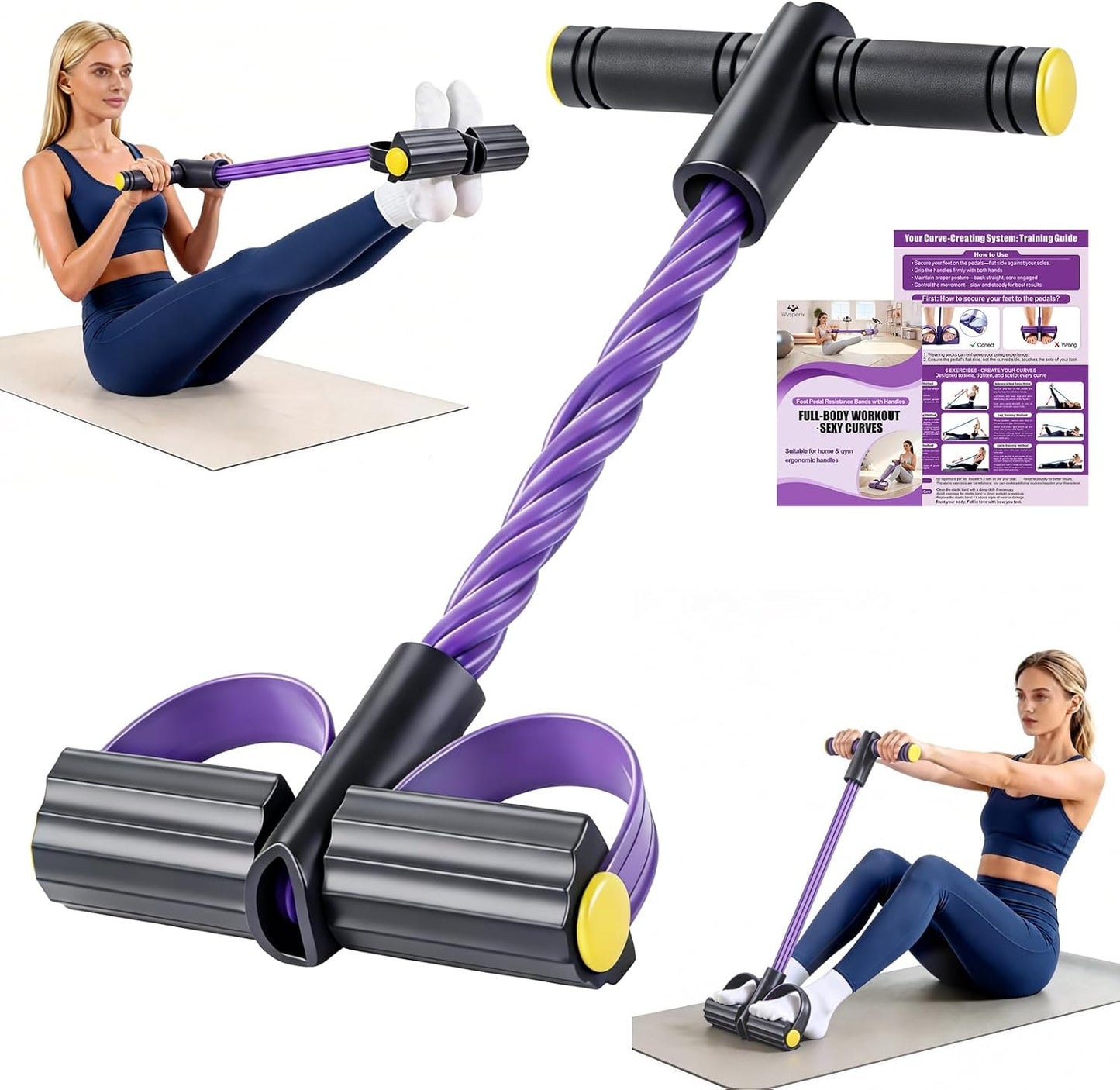 Foot Pedal Resistance Bands with Handles, 6-Tube Multifunction Exercise Bands, Durable Home Gym Fitness Equipment for Women & Men