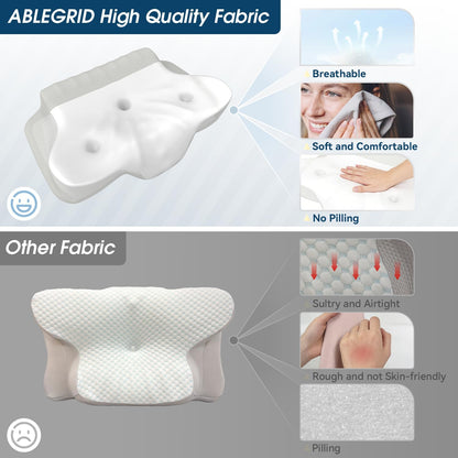 ABLEGRID Memory Foam Cervical Neck Support Pillow,Contour Cooling Gel Pillow for Neck Shoulder Pain Relief,Odorless Ergonomic Orthopedic Adjustable Deep Sleep Bed Pillow for Side,Back,Stomach Sleepers