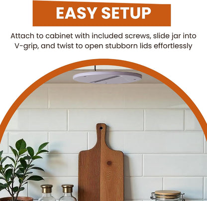 Under Cabinet Jar Opener - Jar Lid and Bottle Opener for Weak Hands - Kitchen Tool for Seniors - Effortless Opening Solution for Arthritis - Easy Installation - White, 7 Inch