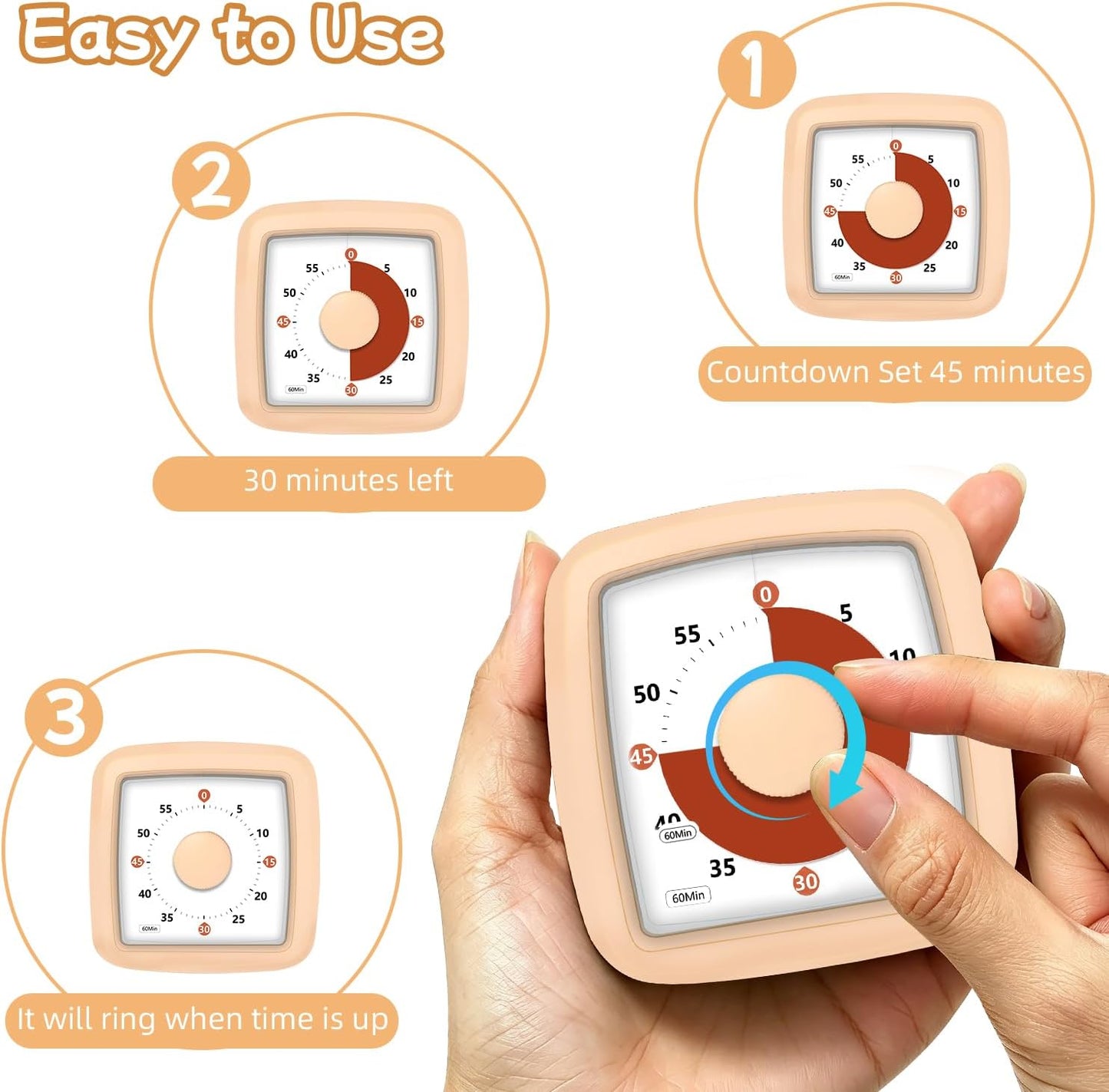 Visual Timer 60 Minute Timer Silent Countdown Clock – No Ticking, Gentle Ring with Mute Option, Timers for Kids Homework Classroom Management Kitchen Pasta, Adult Pomodoro & Deep Work, Purple