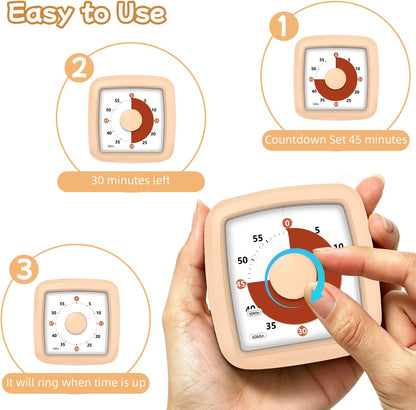 Visual Timer 60 Minute Timer Silent Countdown Clock – No Ticking, Gentle Ring with Mute Option, Timers for Kids Homework Classroom Management Kitchen Pasta, Adult Pomodoro & Deep Work, Purple