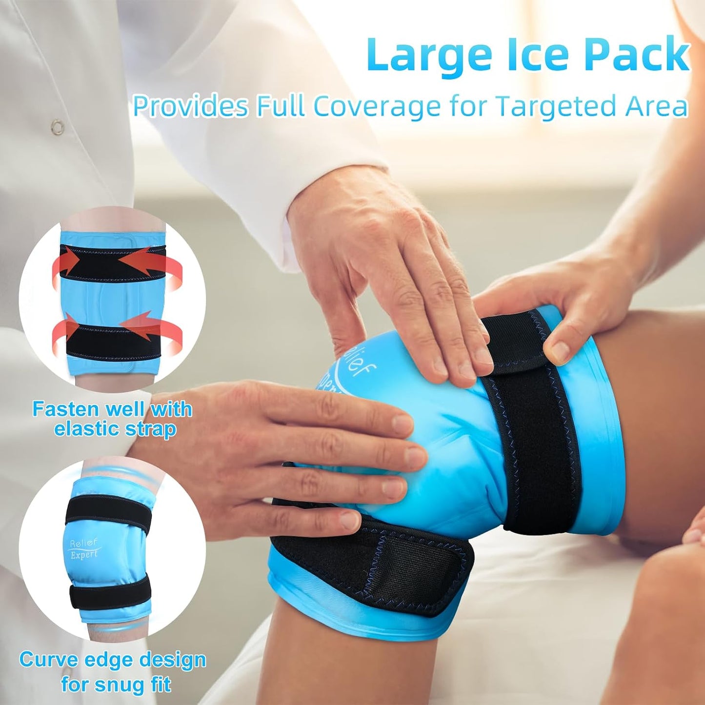 Relief Expert Knee Ice Pack Wrap Around Entire Knee, Large Ice Pack for Leg Soothing Discomfort, Reusable Ice Wraps with Cold Compress for Musclar Relaxation, Post-Workout Recovery,XL