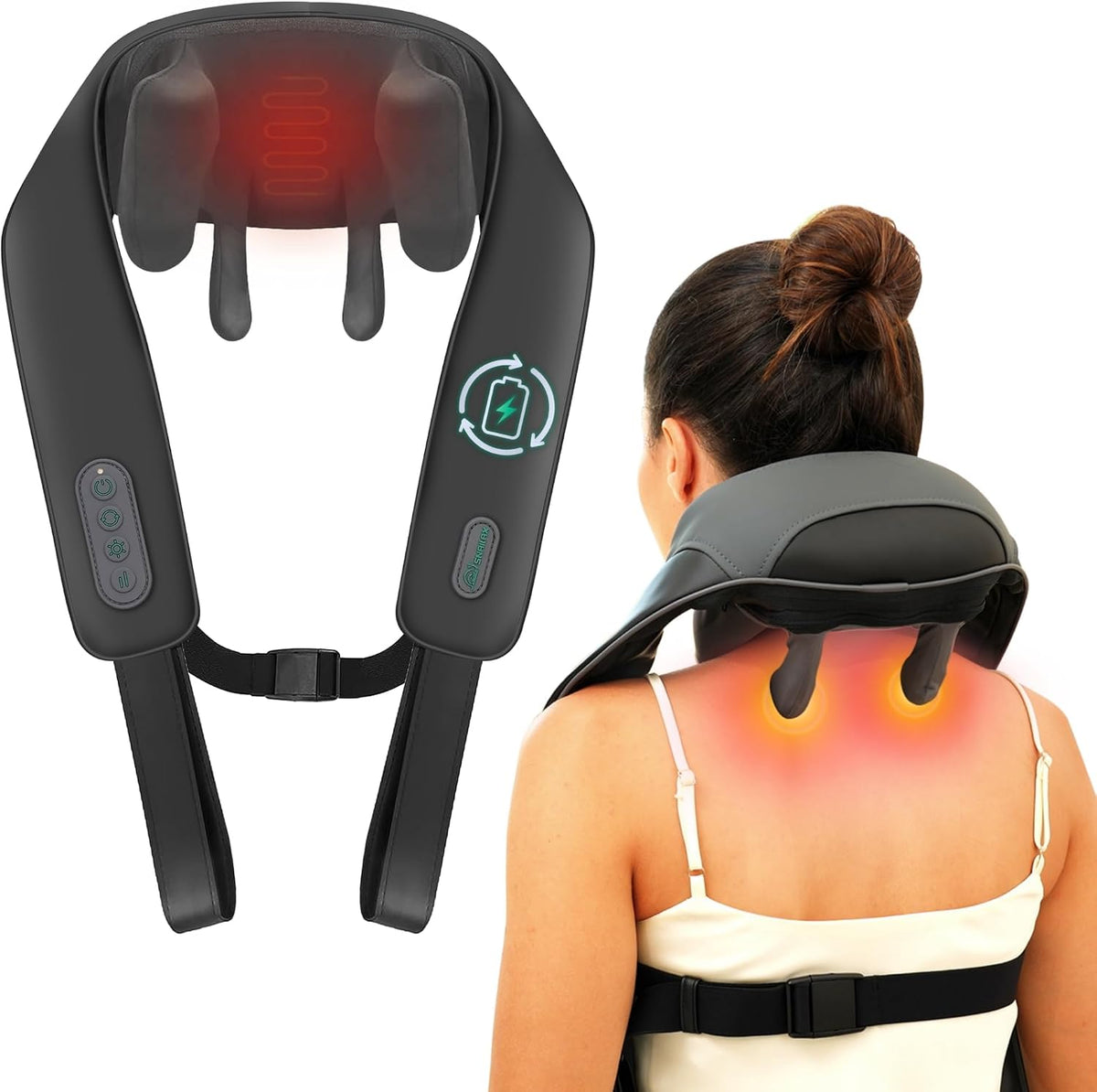 Snailax Cordless Neck & Shoulder Massager with Kneading, Heat, USB-C