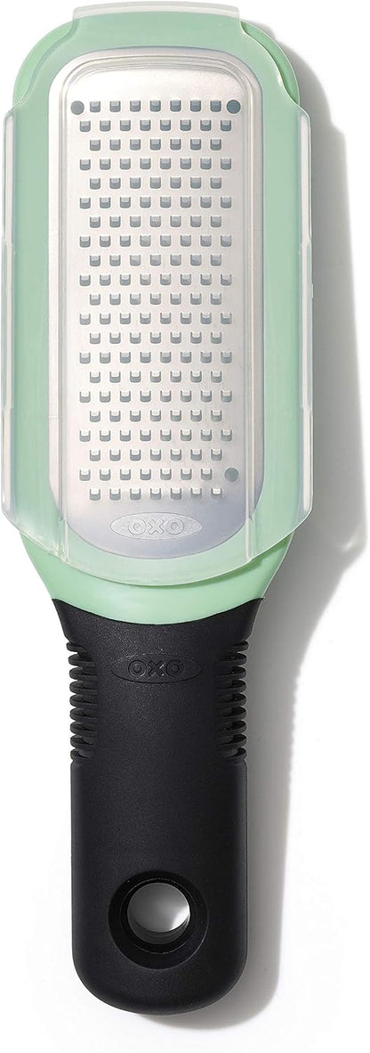 OXO Good Grips Etched Coarse Grater with Handle, Orange | Coarse Kitchen Grater, Sharp Etched Teeth, Non-Slip Handle, Hard Cheese, Vegetables, Chocolate, Easy Grip