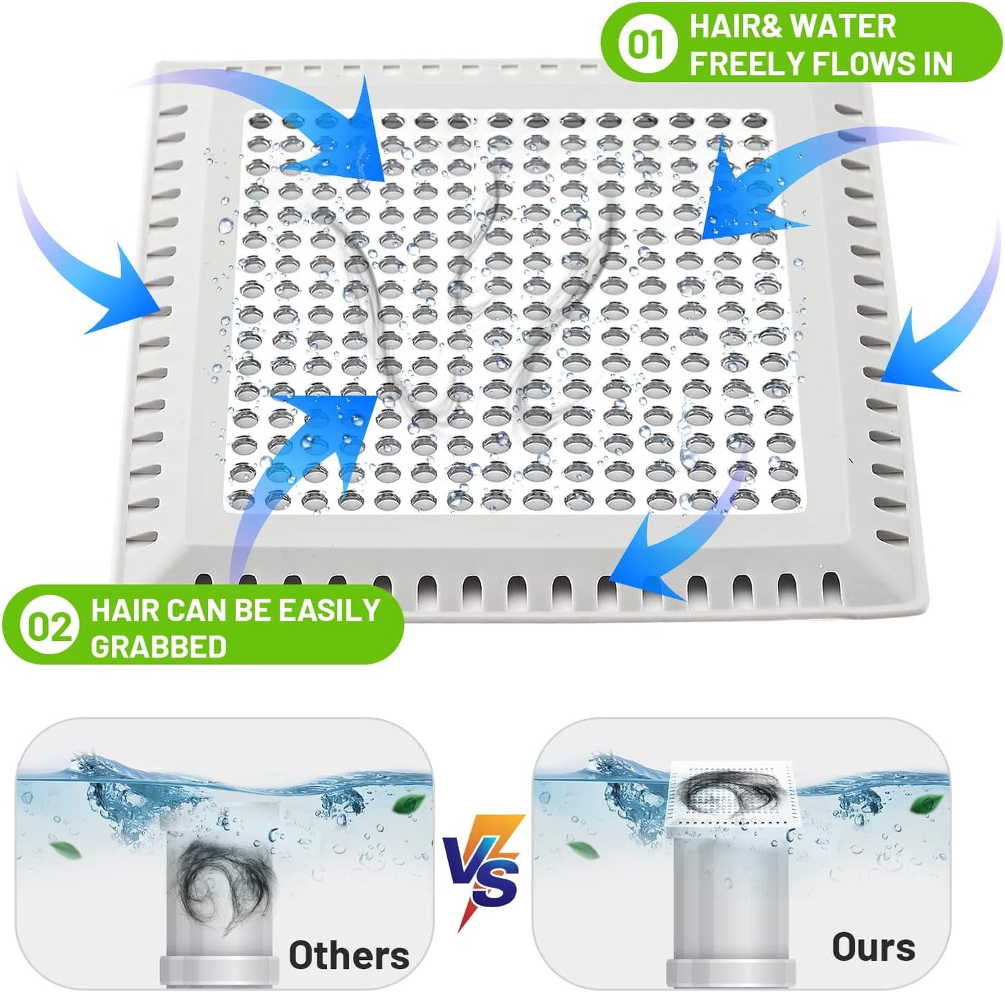 Aluvor Drain Hair Catcher,Shower Drain Cover Hair Catcher Shower Strainer | Square Shower Hair Drain Catcher for Bathroom Floor to Keep Away from Clogged Drain-No Rust!