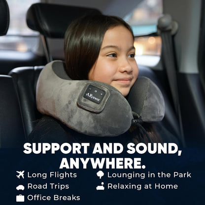 Bluetooth Music Semicircular Neck Pillow Wireless Bluetooth Speaker Suitable Airplane,Bus,Train,Car,Office,and Outdoor Camping for Sleeping, Resting The Best Travel Essentials. (Black)