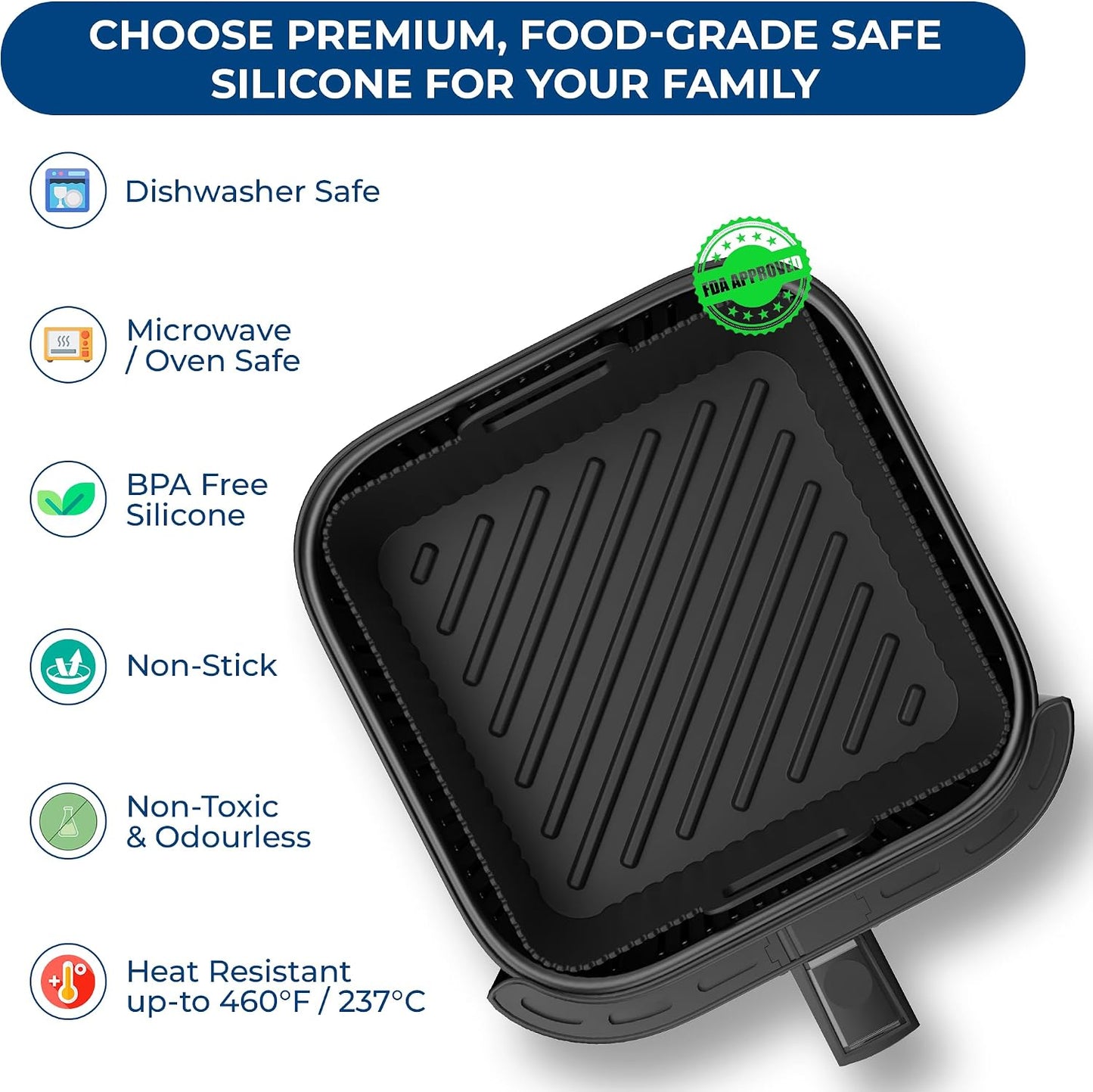Premium 8.3inch Square Air Fryer Silicone Liners for 6Qt Coosri Air Fryer | 0.1inch Liner Thickness & 0.3mm high Silicone Lines on Base | Dishwasher Safe |