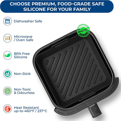Premium 8.3inch Square Air Fryer Silicone Liners for 6Qt Coosri Air Fryer | 0.1inch Liner Thickness & 0.3mm high Silicone Lines on Base | Dishwasher Safe |