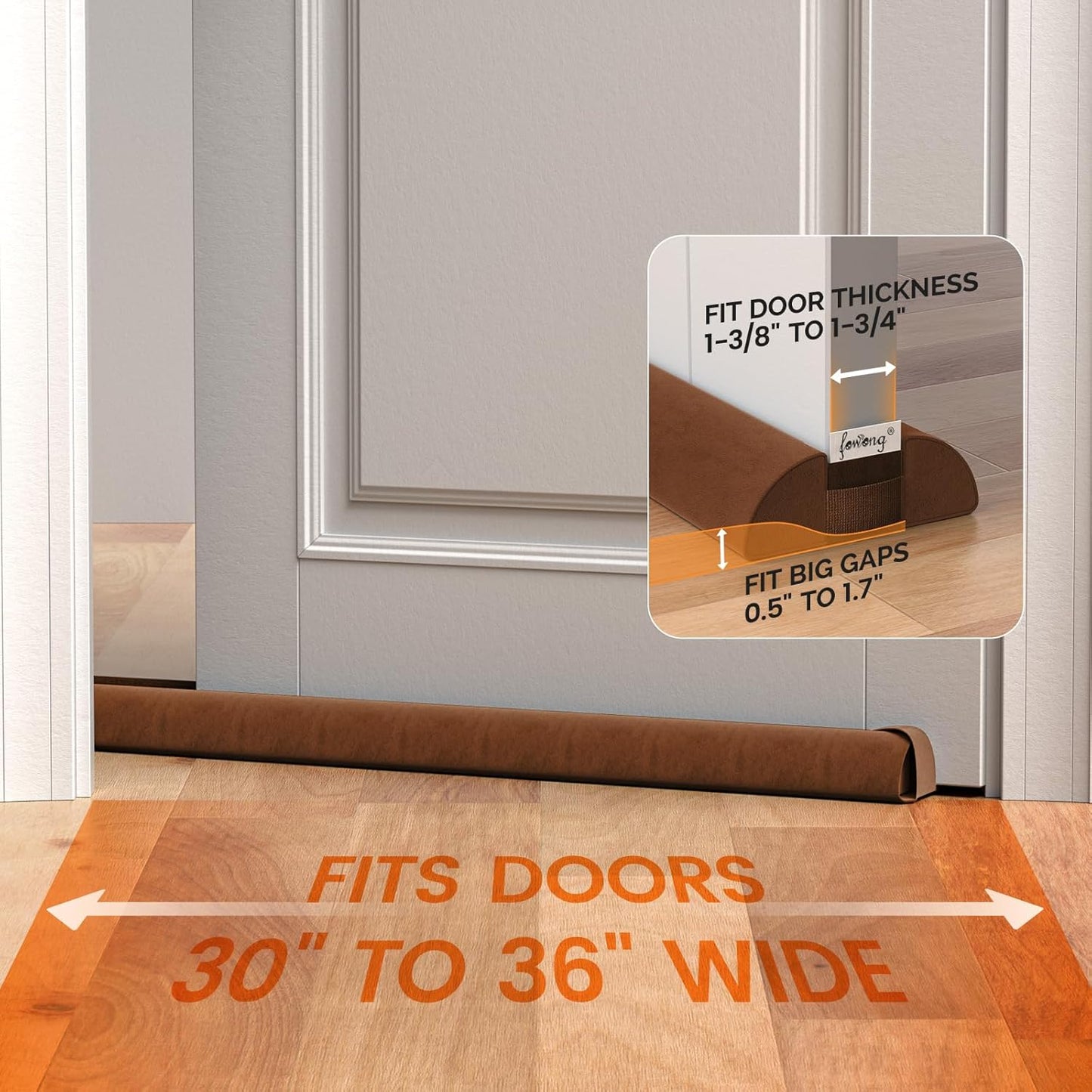 fowong Door Draft Stopper 36" Adjustable Under Door Draft Stopper Soundproofing 30 Inch to 36 Inch Triangle Noise Blocker Seal Large Gap up to 1.7", Easy to Install Grey