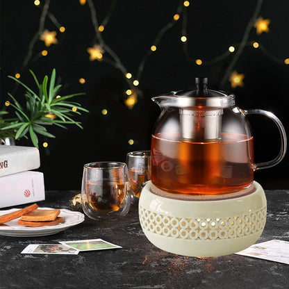 KEISSCO Teapot Warmer, Ceramic Teapot Heater with Cork Cushion Coffee Tea Warmer for Glass, Stainless Steel, Ceramic Teapot and Other Heatproof Dish Warming Use