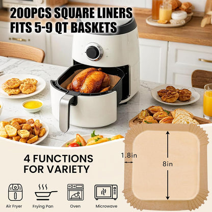 OLESBUR Air Fryer Liners Disposable, 200Pcs 8 Inch Airfryer Paper Liners, Unbleached Parchment Paper for Air Fryer Basket, Non-Stick Air Fryer Accessories, Liners for Baking, Parchment Paper Sheets