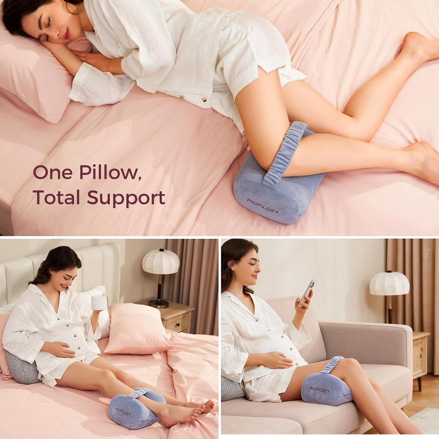 Momcozy Knee Pillow for Side Sleepers, Soft Memory Foam & Pinch-Free Design | Relieve Knee, Leg and Sciatica Pain, Adjustable Elastic Strap Ideal for Pregnant Women and Seniors, White