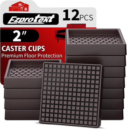 Ezprotekt Non Slip Furniture Pads, 12 Pcs 2" Anti Skid Rubber Furniture Caster Cups, Anti-Slip Furniture Coasters for Hardwood Floors, Anti Slide Floor Protectors for Bed Couch Stoppers (Black)