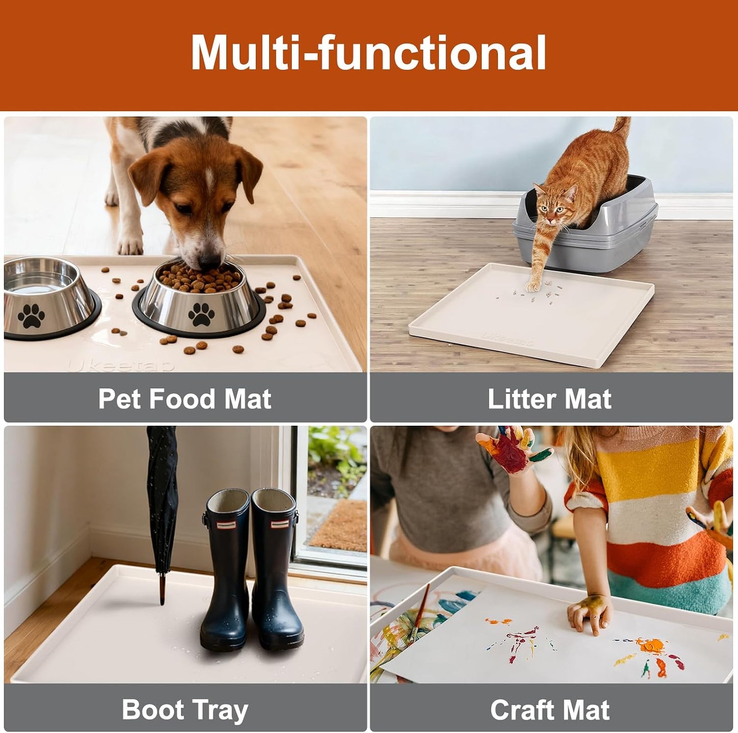 34" x 22" Extra Thick Silicone Mat Waterproof with Raised Edge, | Under Sink Mat for Kitchen & Bathroom, Kitchen Cabinet Liner, Multi-Purpose for Storage & Protection