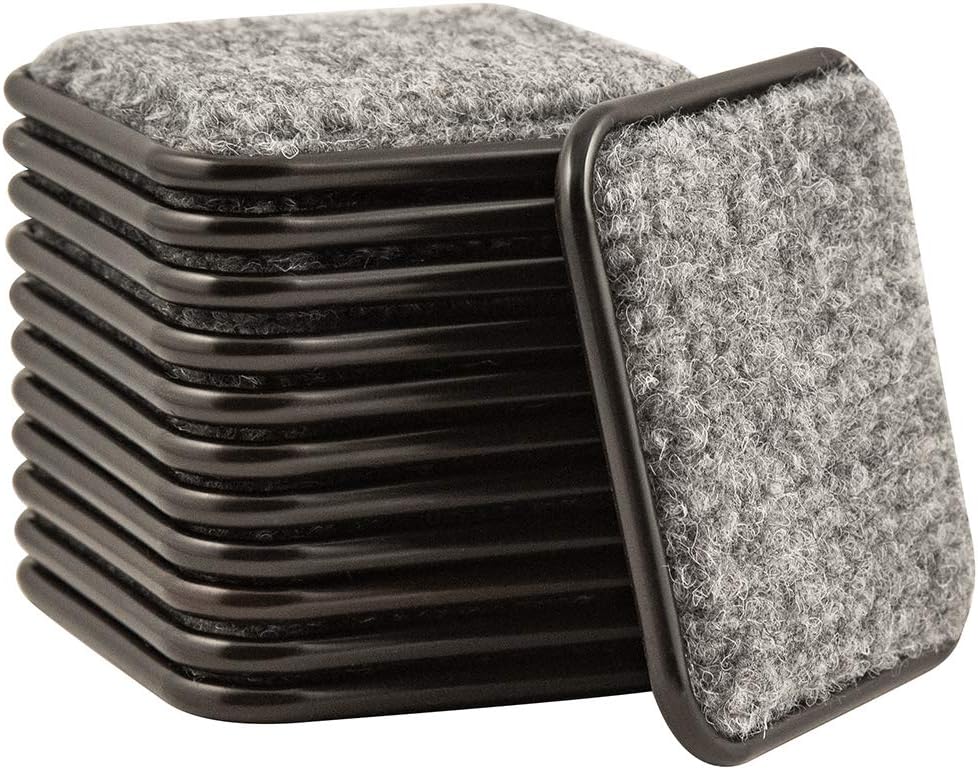SoftTouch 2-1/2" Square Reusable Carpet Bottom Furniture Caster Cups for Office Chairs, Desks, and Carts, Furniture Wheel Caster Cups for Carpet and Hardwood Surfaces, 12-Pack, Brown/Gray