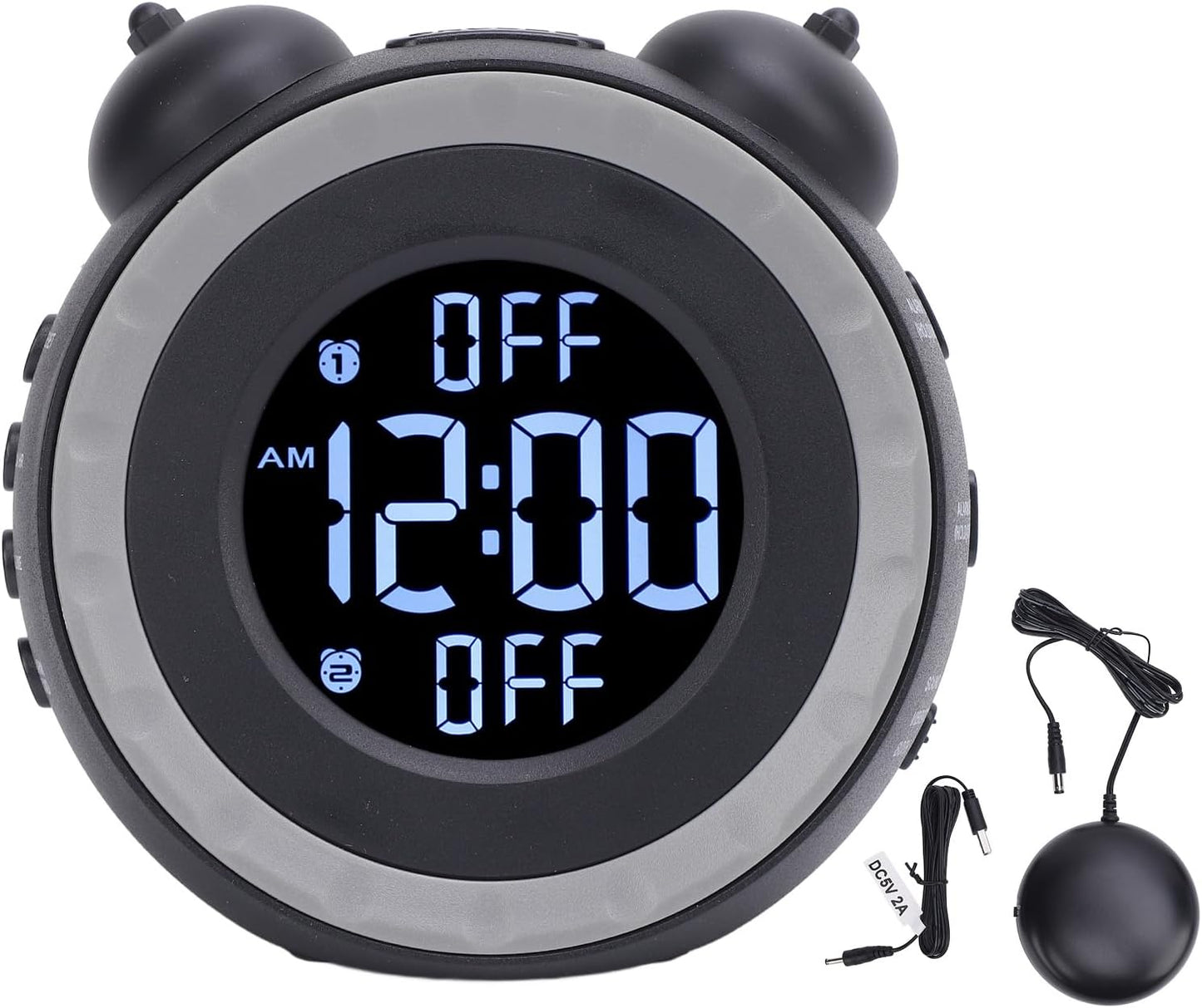 Dioche Extra Loud Alarm Clock with Bed Shaker - Adjustable Volume Vibrating Alarm Clock for Heavy Sleepers - Easy to Set Loud Dual