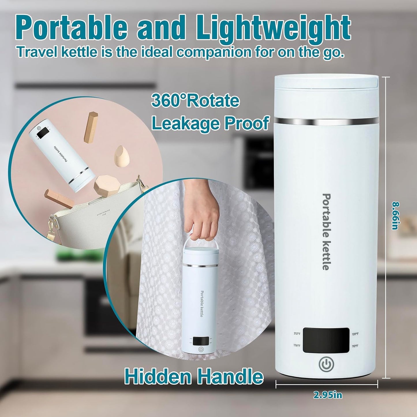 Touxila Portable Electric Kettle for Travel 120V, 13.5oz, 4 Temp Settings | 304 Stainless Steel Lining,Fast Boiling Water,Auto Shut-Off,Boil Dry Protection,Small Kettle for Office & Hotel(Beige, 400ML)
