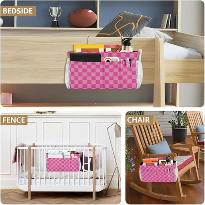 Black Bedside Caddy Storage Bag Bedside Organizer for Bed Rails College Dorm Room Organizer Caddy Hanging Shelf 6 Pockets with Hooks for Drinks Magazine Phone Holder