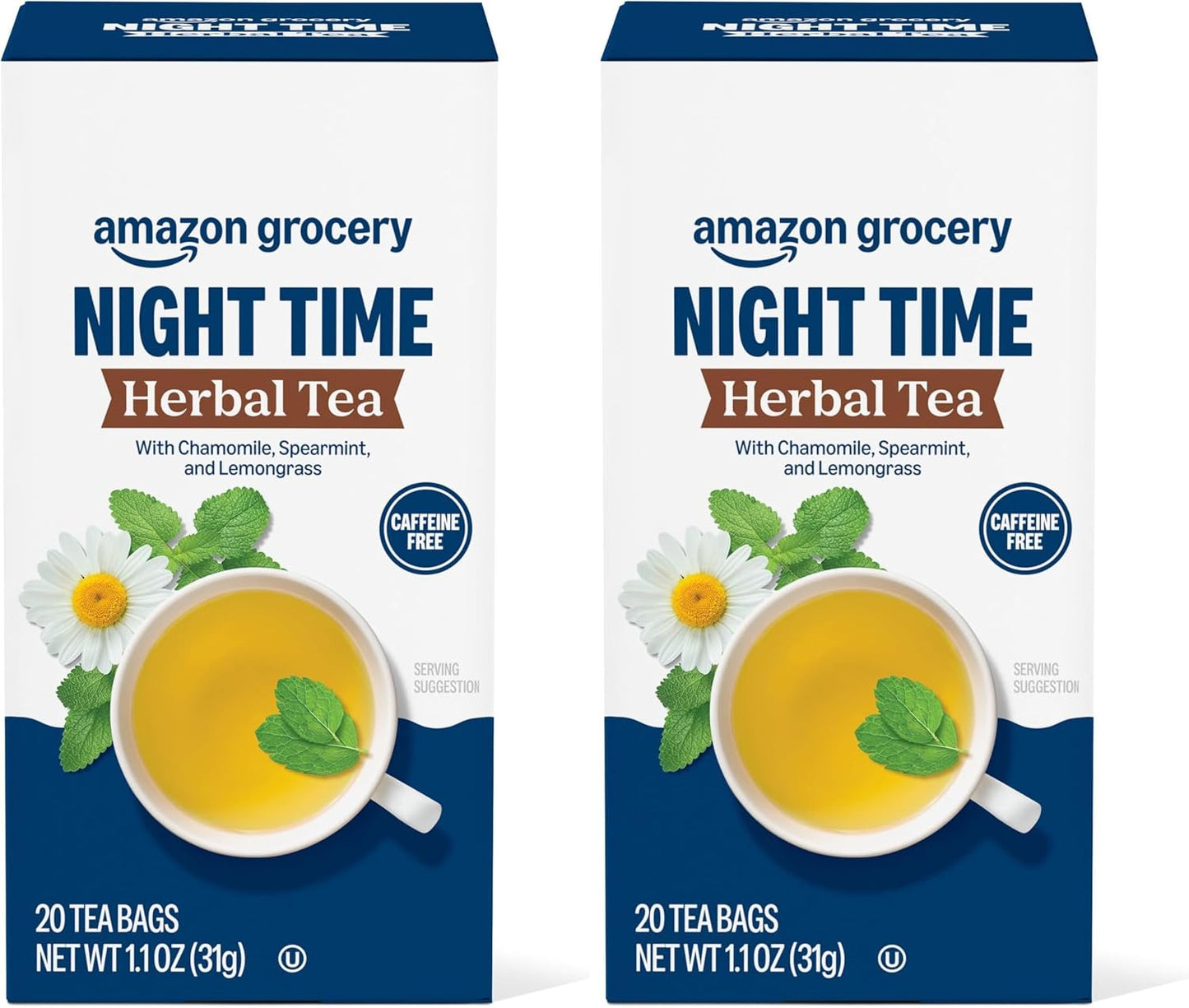 Amazon Grocery, Night Time Herbal Tea, Caffeine Free, 1.1 Oz, 20 Ct
