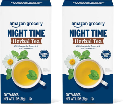 Amazon Grocery, Night Time Herbal Tea, Caffeine Free, 1.1 Oz, 20 Ct
