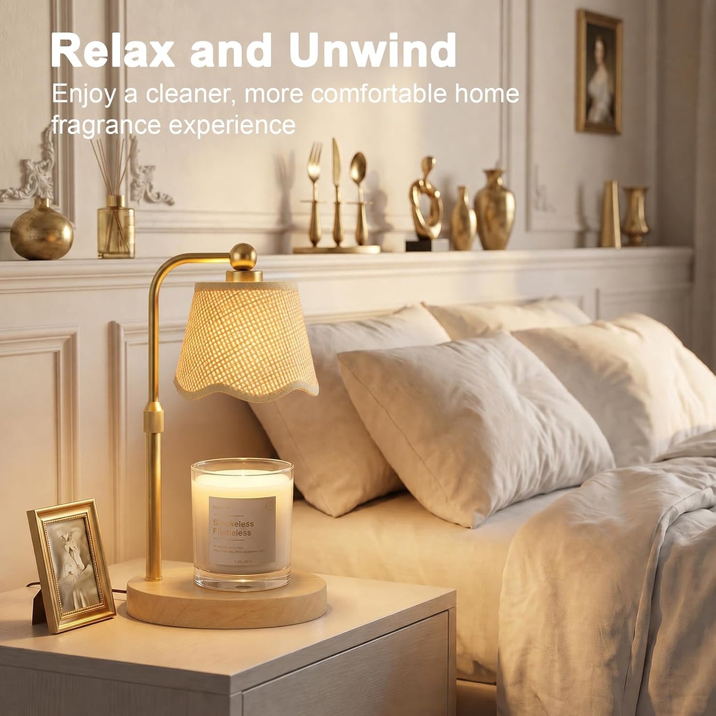 Candle Warmer Lamp with Timer, Modern Golden Candle Warmer for jar Candles, Electric Wax Warmer, Includes 2 Bulbs, Birthday Gift for Women, Mom, Housewarming