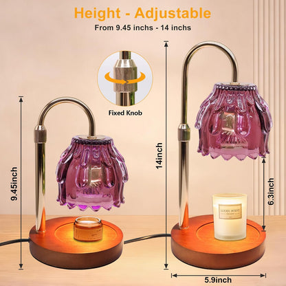 Candle Warmer Lamp with Timer & Dimmer, Birthday Gifts for Women Mom, 4-Level Dimmable Flower Heat Lamp for Jar Candles, Adjustable Height, House Warming Gifts, Home Decor (Purple