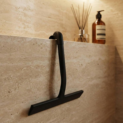Shower Squeegee for Glass Doors, Hang Anywhere Silicone Shower Squeegee with Hook Design for Easy Hanging and Cleaning (Black)