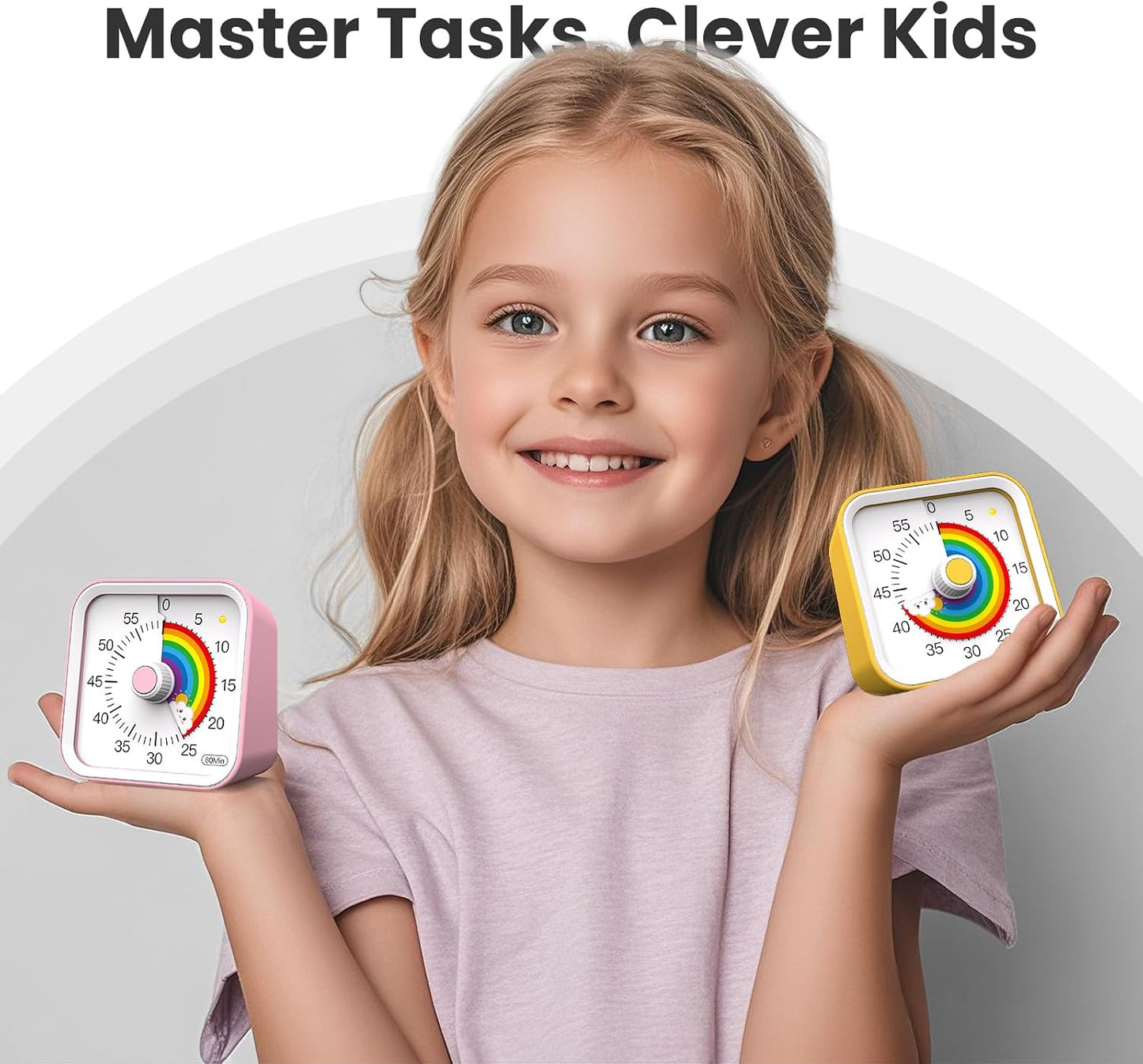 Visual Timer for Kids, Countdown Timer with Pause Function, White | Timer for Kitchen Cooking, Classroom, Study, Toddler, ADHD, Cute Timer Clock, Alarm 3 Volume Levels, Light Indicator