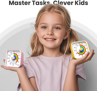 Visual Timer for Kids, Countdown Timer with Pause Function, White | Timer for Kitchen Cooking, Classroom, Study, Toddler, ADHD, Cute Timer Clock, Alarm 3 Volume Levels, Light Indicator