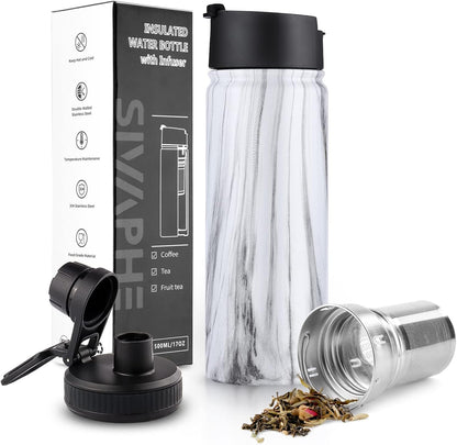Sivaphe Infuser Travel Mug with Removable loose leaf Tea Strainer Tea Filter Water Bottle 18/8 Stainless Steel Insulated Tumbler for Women Rosegold