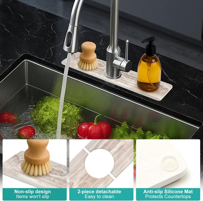 Fast Dry Stone Faucet Mat for Bathroom Sink Kitchen Counter Marble Trays | Small Diatomite Sink Splash Guard White Absorbent Tray Counter Quick Drying Stone Kitchen Diatomaceous Earth Around Faucet