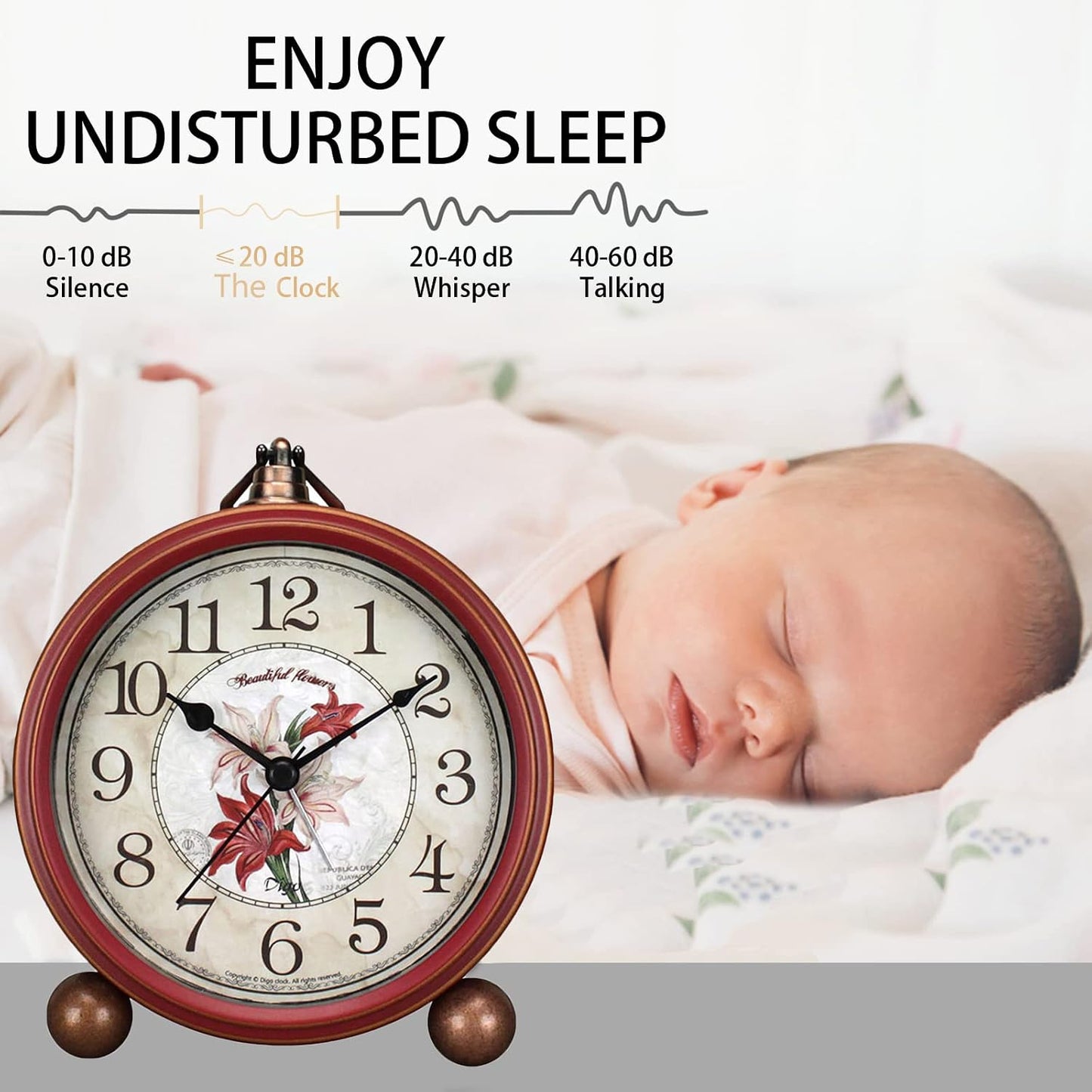 Maxspace 5.2in Analog Clock, Retro Silent Desk Clock Non-Ticking & Battery Operated with Quartz Movement,Clock Decor for Bedroom Living Room