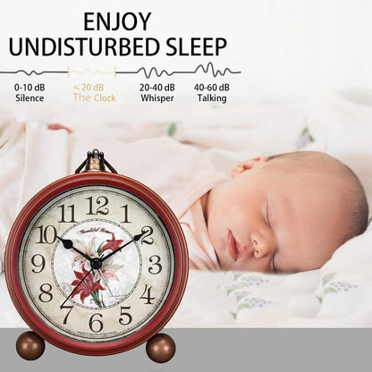 Maxspace 5.2in Analog Clock, Retro Silent Desk Clock Non-Ticking & Battery Operated with Quartz Movement,Clock Decor for Bedroom Living Room