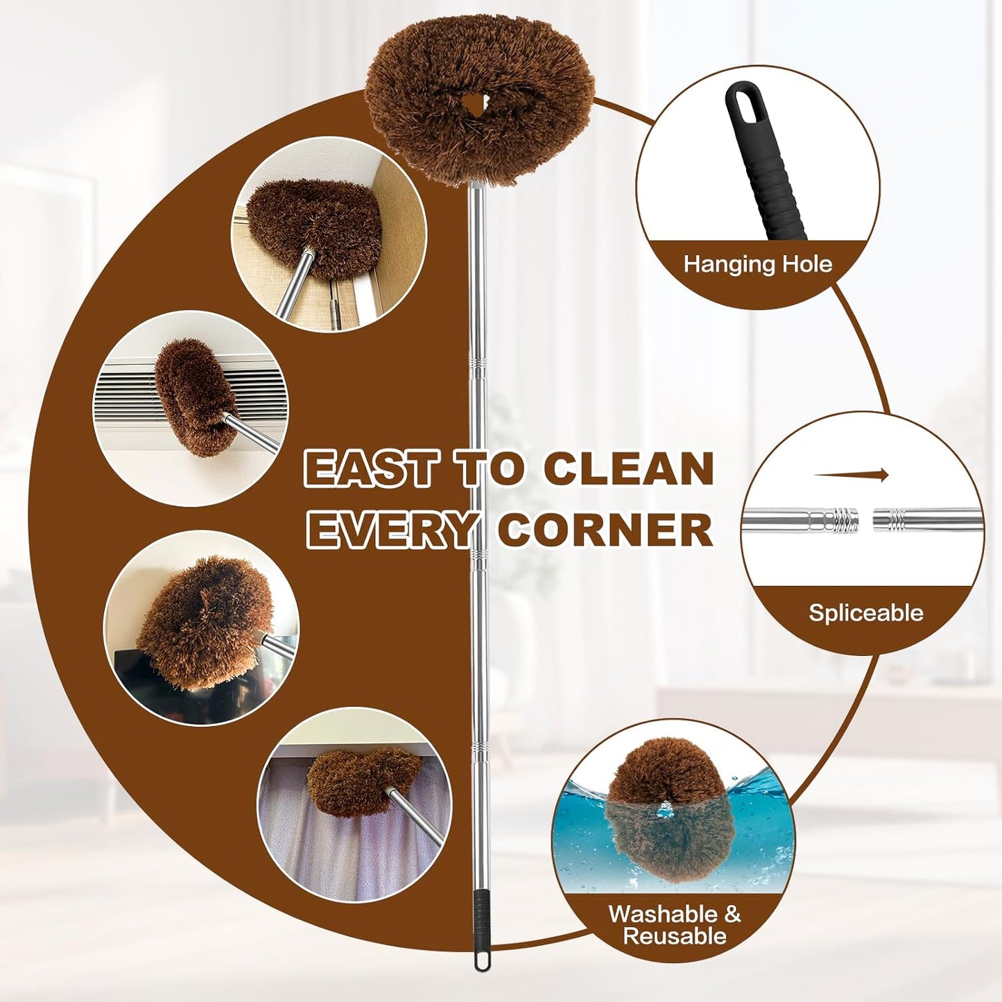 Ceiling Fan Cleaner Duster Reusable Microfiber Ceiling Fan Blade Cleaner Removable Duster with Extension Pole Adjusts 13 to 49.7 Inch for Cleaning Walls Bookshelves Furniture Door Window Top (Blue)