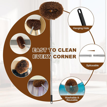 Ceiling Fan Cleaner Duster Reusable Microfiber Ceiling Fan Blade Cleaner Removable Duster with Extension Pole Adjusts 13 to 49.7 Inch for Cleaning Walls Bookshelves Furniture Door Window Top (Blue)