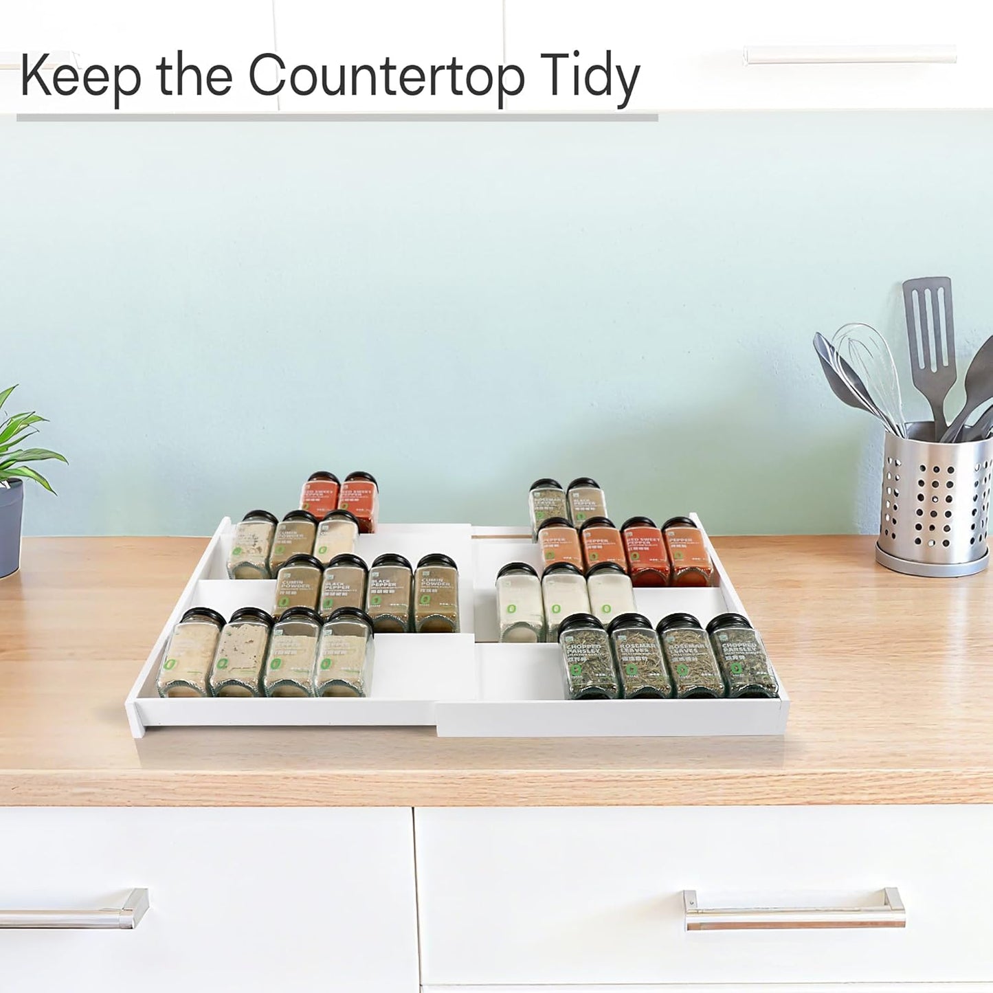 Bamboo Spice Drawer Organizer, 4-Tier Spice Rack for Cabinet | 12"-23" Expandable,No Assembly,Seasoning Storage Insert,(Need 3.1” Deep Drawer) Spice Organizer for Drawer,Jars Not Included